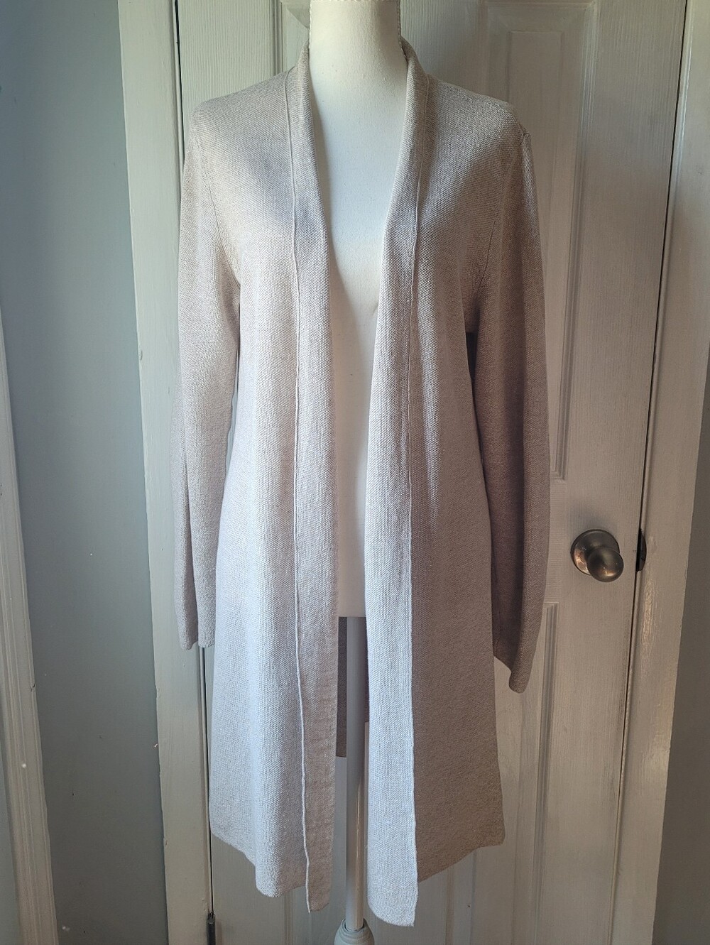 Eileen Fisher Organic Linen Cotton Long Cardigan Beige M